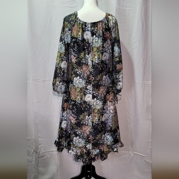 Women's Colorful Long Sleeve Floral Ruffle Midi Dress Size Medium - Picture 10 of 12